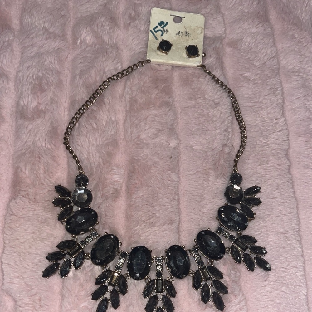 Elegant Black Statement Necklace and Earring Set